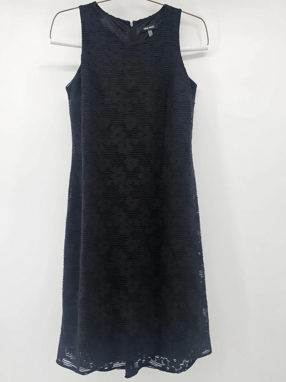 Nine West Black Sleeveless Textured Lace Overlay Midi‎ Dress Size 4